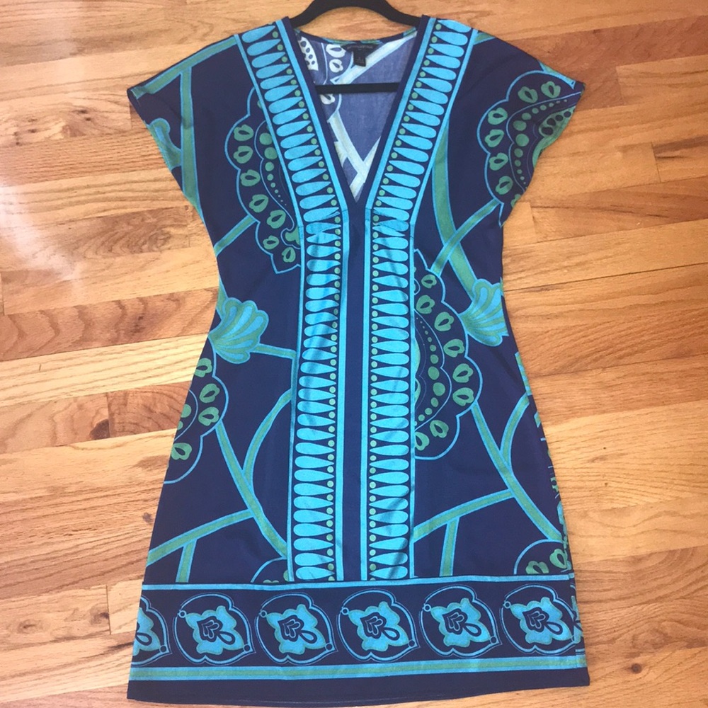 Banana Republic V-Neck Blue Pattern Dress